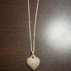 Silver Heart Pendant Necklace with Pavé Crystals